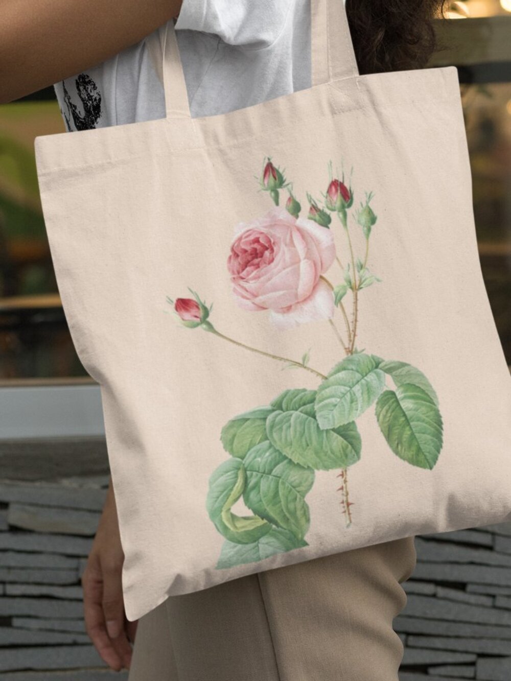 Cabbage Rose Vintage Floral Print Graphic Canvas Tote Bag